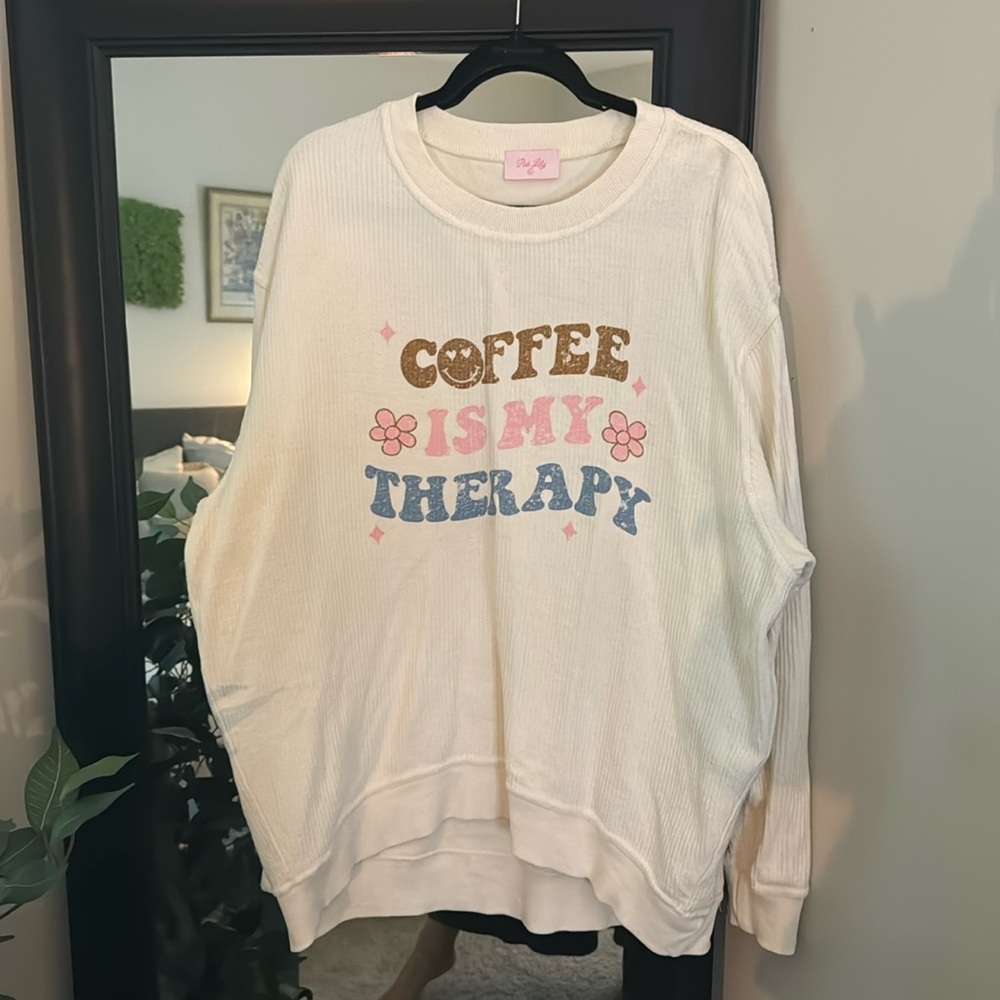 Pink lily waffle crew neck